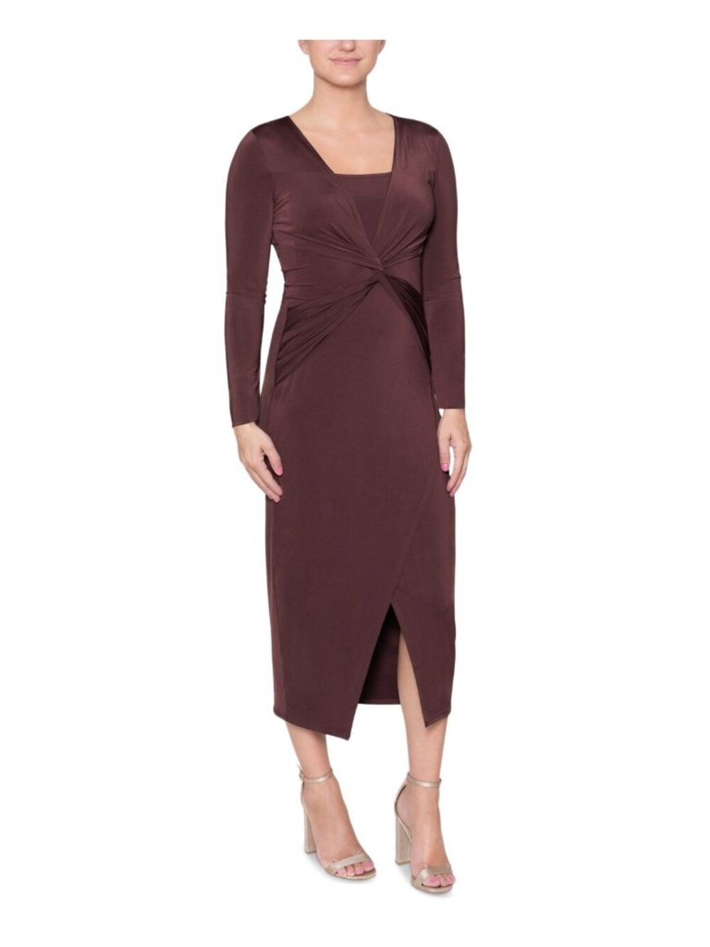 Rachel Rachel Roy Womens Long Sleeve Twisted Front Maxi Dress Brown Size M NWT
